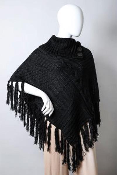 HIGH NECK MULTI TASSELED PONCHO