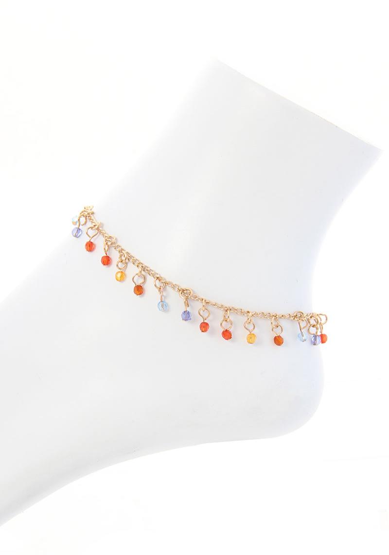 COLORFUL BEAD DANGLE METAL ANKLET
