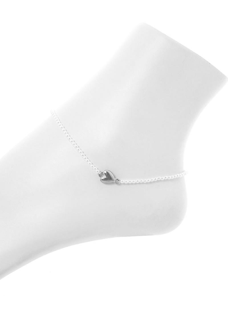 SIMPLE PEARL LINE METAL HEART POINT ANKLET