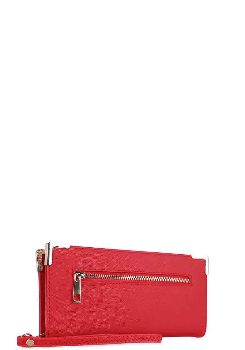 FASHION FRONT ZIPPER POCKET LONG WALLET WITH HAND STRAP