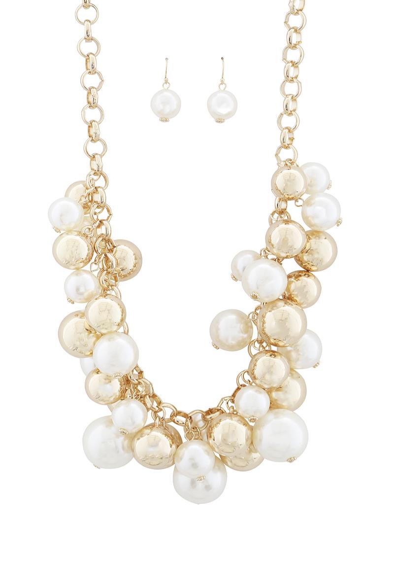 METAL PEARL BEAD CIRCLE LINK NECKLACE