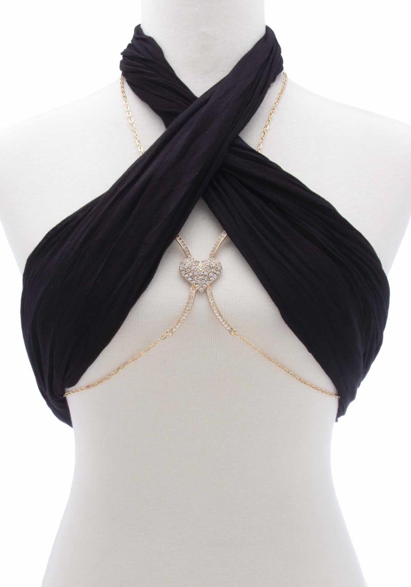 HEART CRYSTAL METAL CHEST BRACKET BODY CHAIN