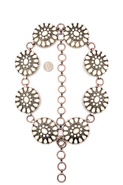 WESTERN STYLE MARBLING STONE METAL CHAIN BELT - LXL SIZE