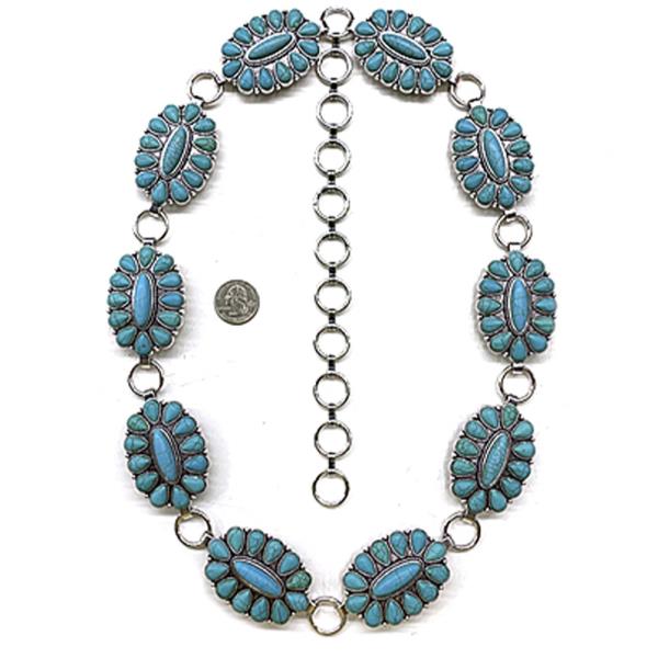 RODEO WESTERN STYLE TQ STONE METAL CHAIN BELT - SM SIZE