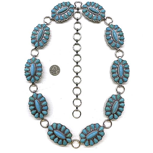 RODEO WESTERN STYLE TQ STONE METAL CHAIN BELT - LXL SIZE