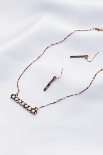 LONG BAR BEADED METAL NECKLACE
