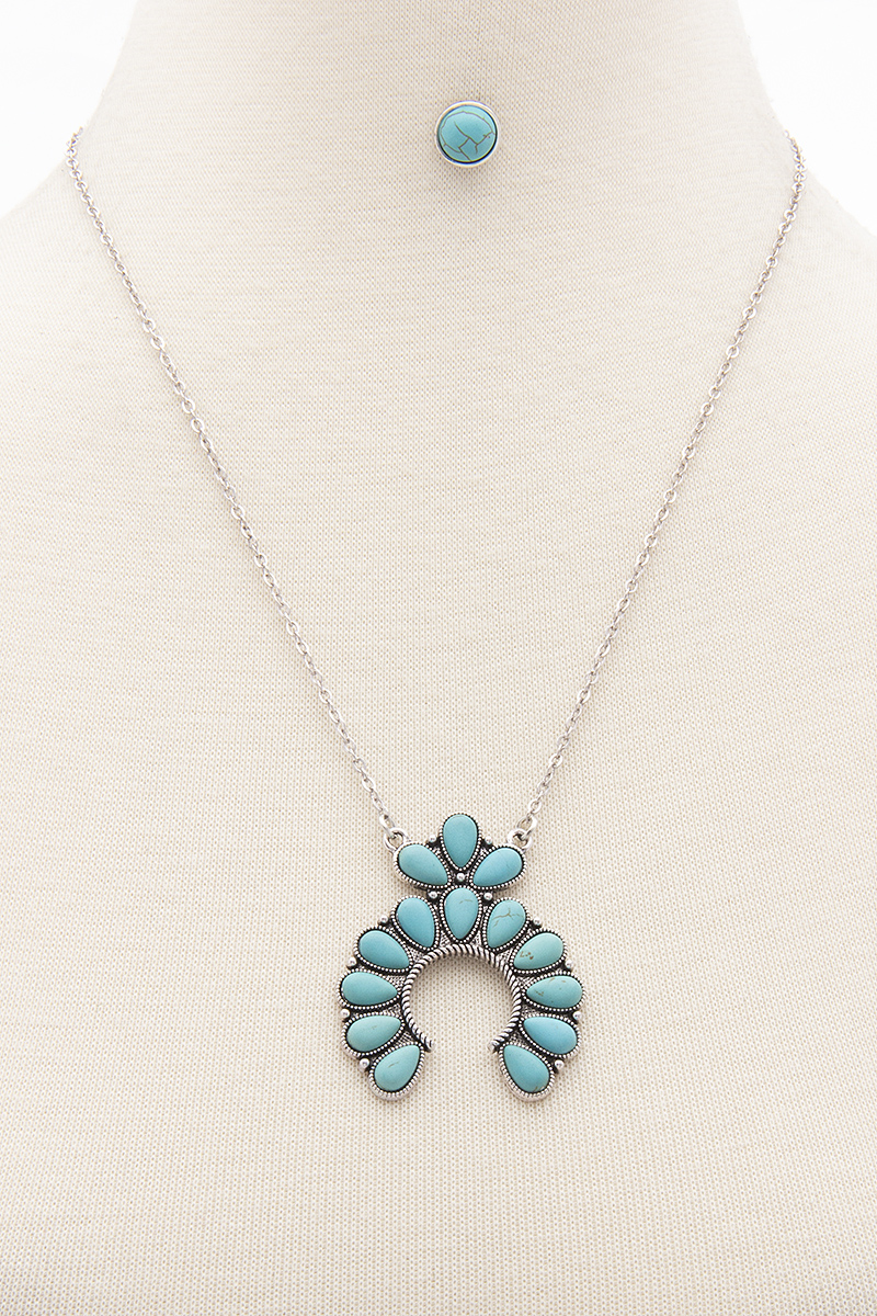 FASHION HORSE SHOE SHAPE STONE CHAIN NECKLACE AND EARRING SET