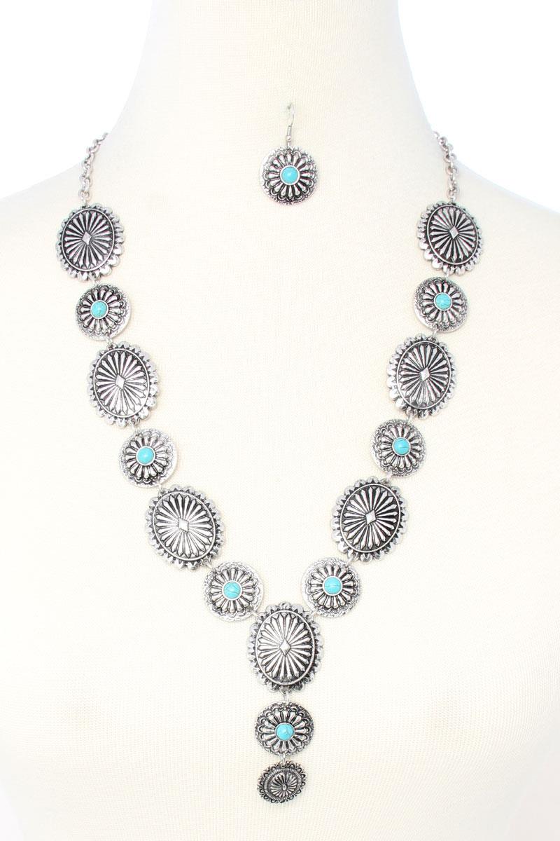 WESTERN STYLE TQ STONE LONG NECKLACE