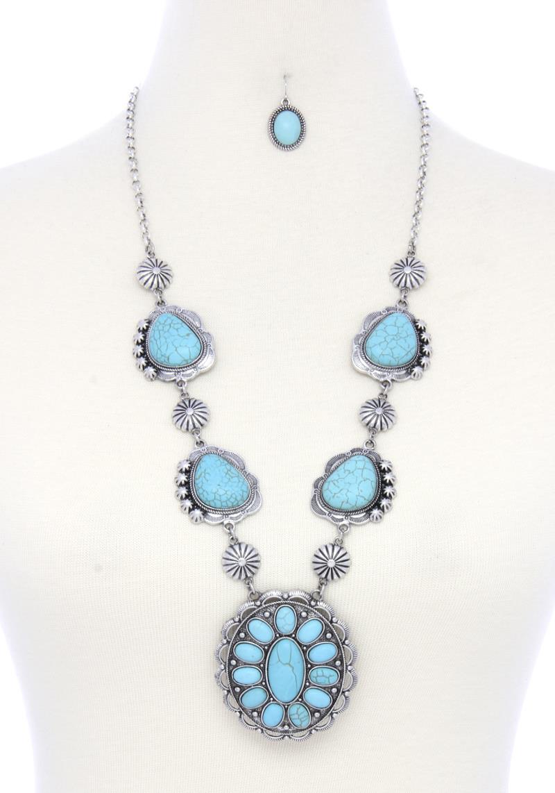 WESTERN CHUNKY FAUX TURQUOISE BEAD NECKLACE