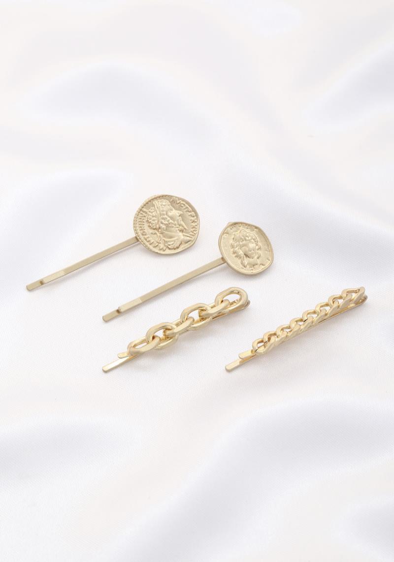 COIN OVAL LINK METAL HAIR PIN SET