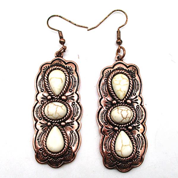 RODEO WESTERN TURQUOISE METAL DANGLE EARRING