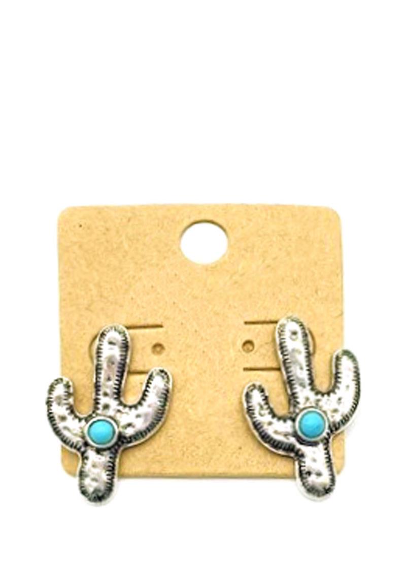WESTERN STYLE METAL CACTUS STUD EARRING