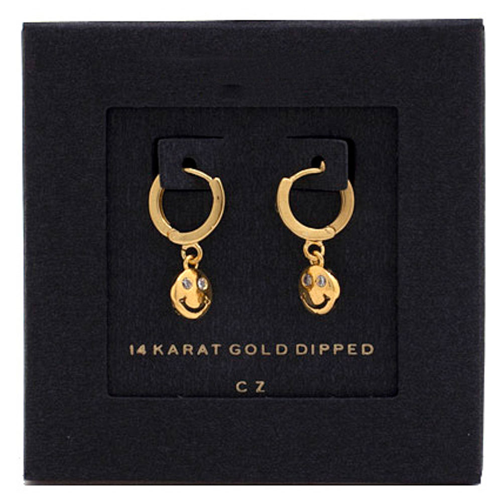 DAINTY HAPPY FACE HUGGIE GOLD DIPPED EARRING