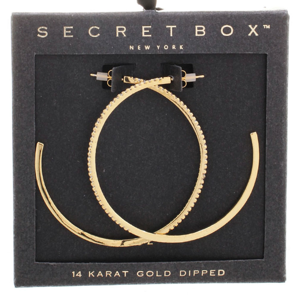 SECRET BOX BASIC STONE METAL OPEN HOOP EARRING