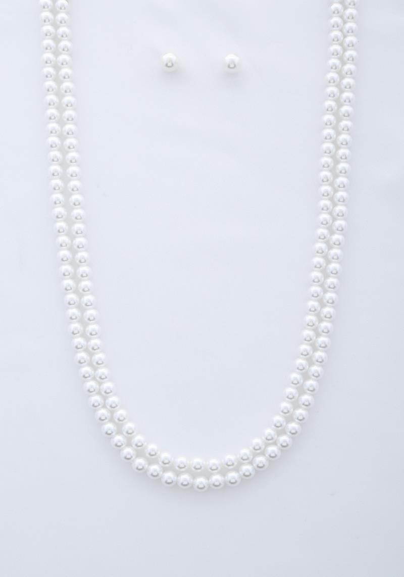 2 LAYERED PEARL NECKLACE EARRING SET
