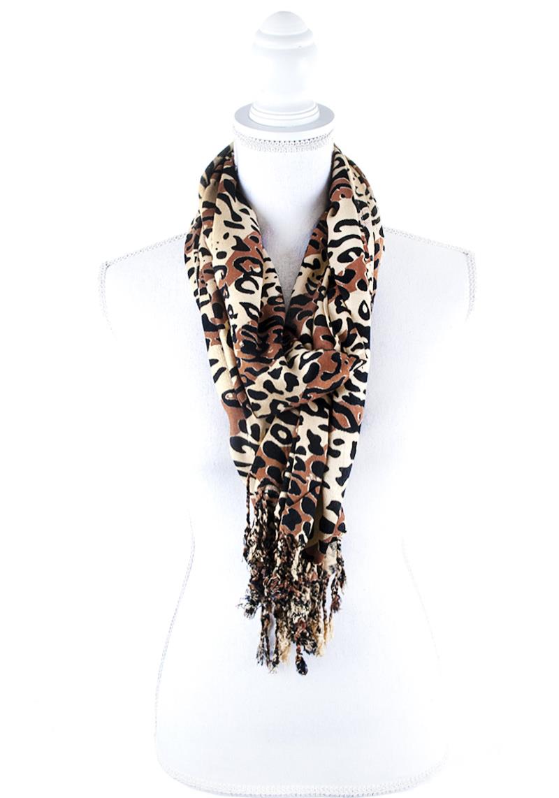 TRENDY LEOPARD PRINT WITH FRINGE SCARF