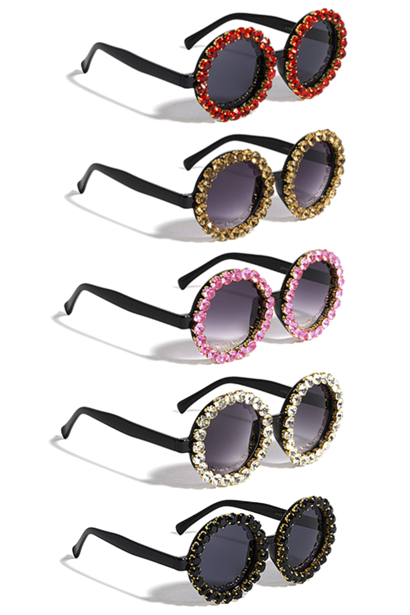 RHINESTONE OVERSIZED ROUND SUNGLASSES 1DZ
