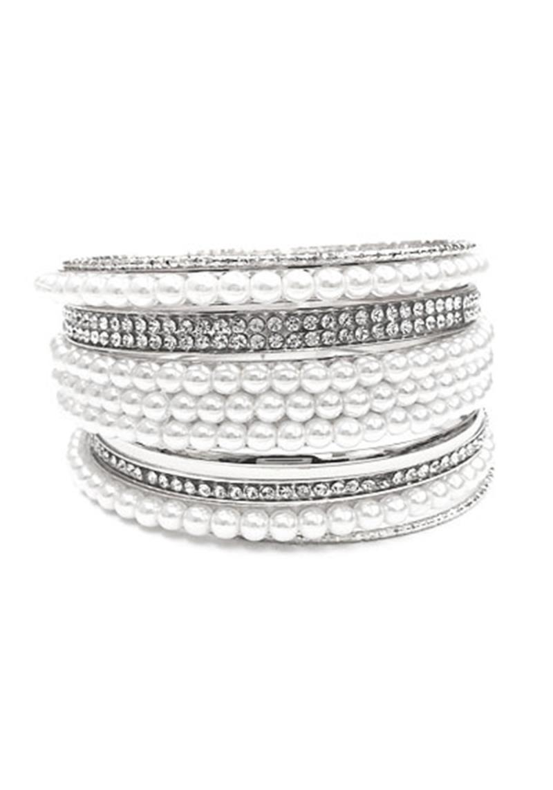 METAL RHINESTONE PEARL BANGLE MULTI BRACELET SET