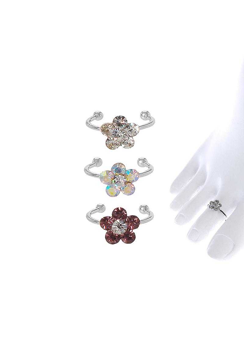 RHINESTONE FLOWER TOE RING 3 PC SET