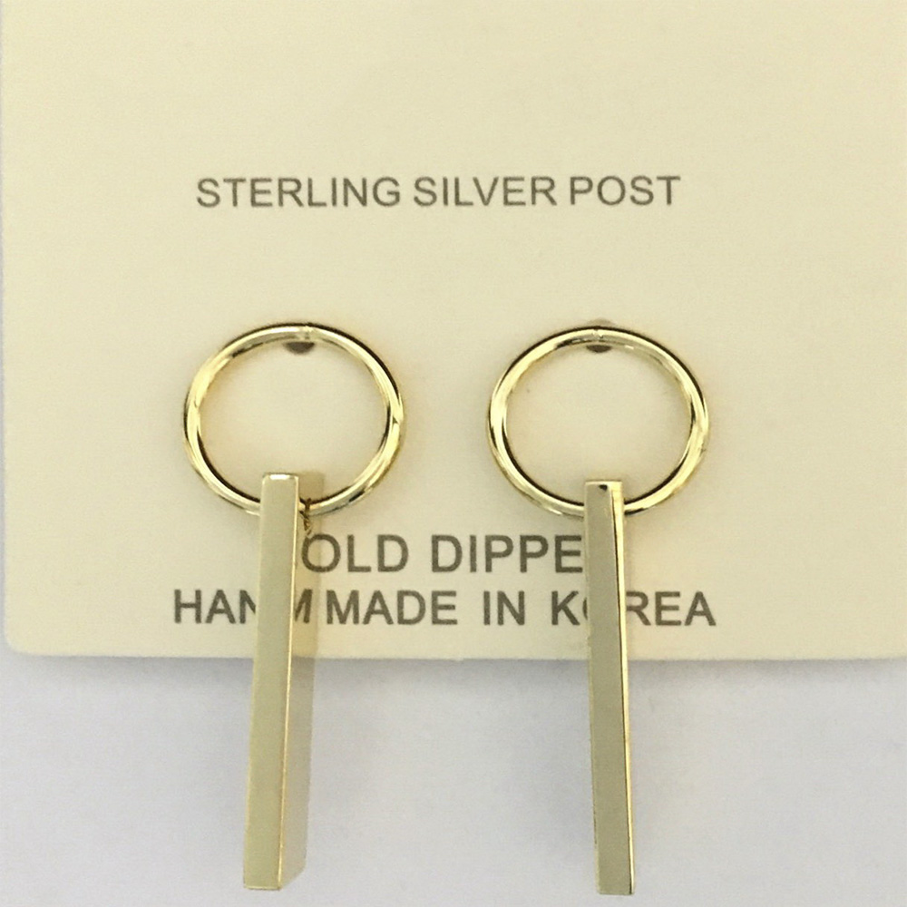 ROUND METAL BAR GOLD DIPPED EARRING