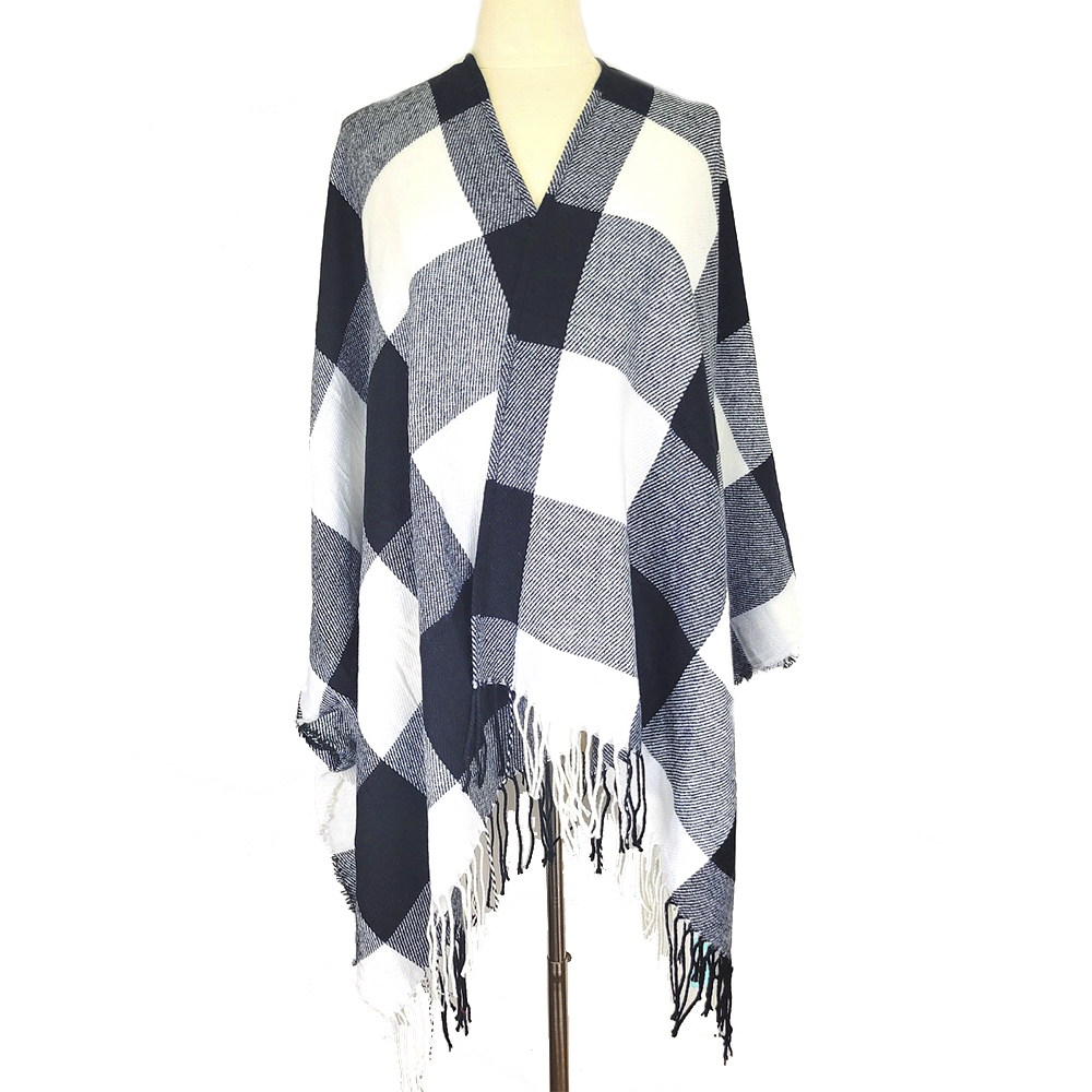 COLOR BLOCK CHECKER SHAWL RUANA