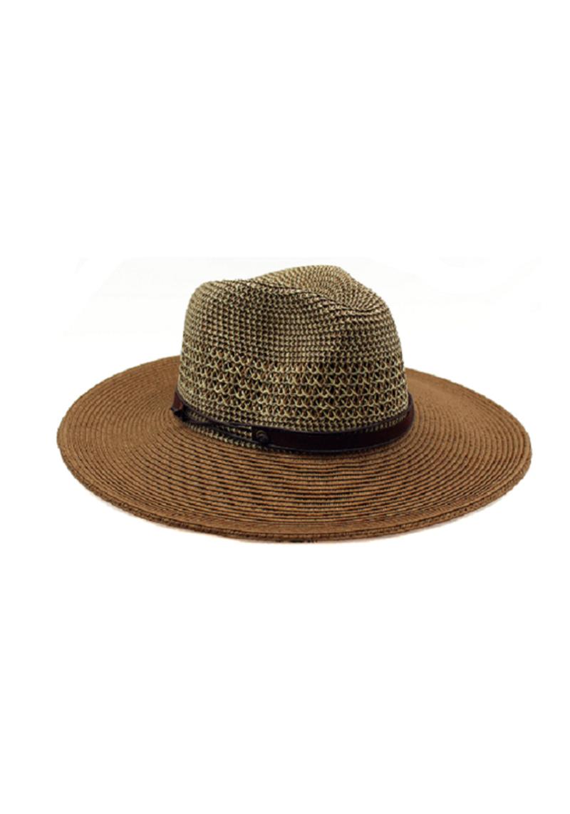 TWO-STONE STRAW PANAMA HAT WITH PLEATHER STRAP