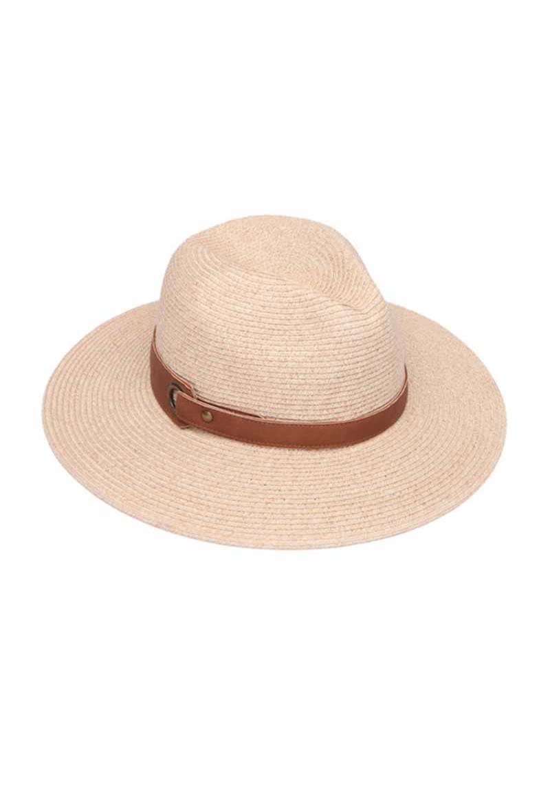 STRAW PANAMA HAT WITH GROMMET LEATHER STRAP