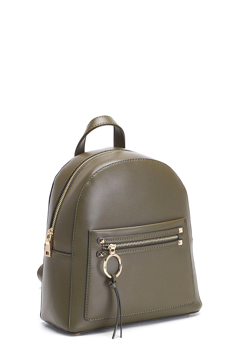 SMOOTH RING ZIPPER DESIGN HANDLE BACKPACK