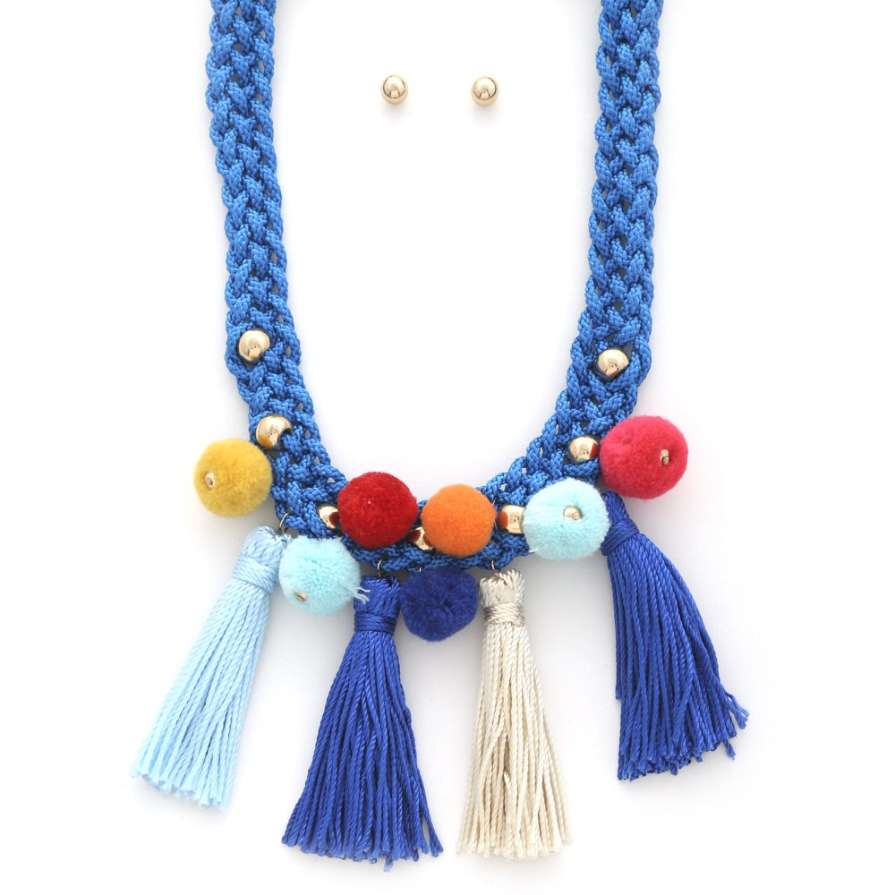 POM POM TASSEL BRADIED NECKLACE