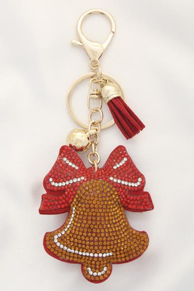 RHINESTONE CHRISTMAS BELL KEYCHAIN WITH TASSEL