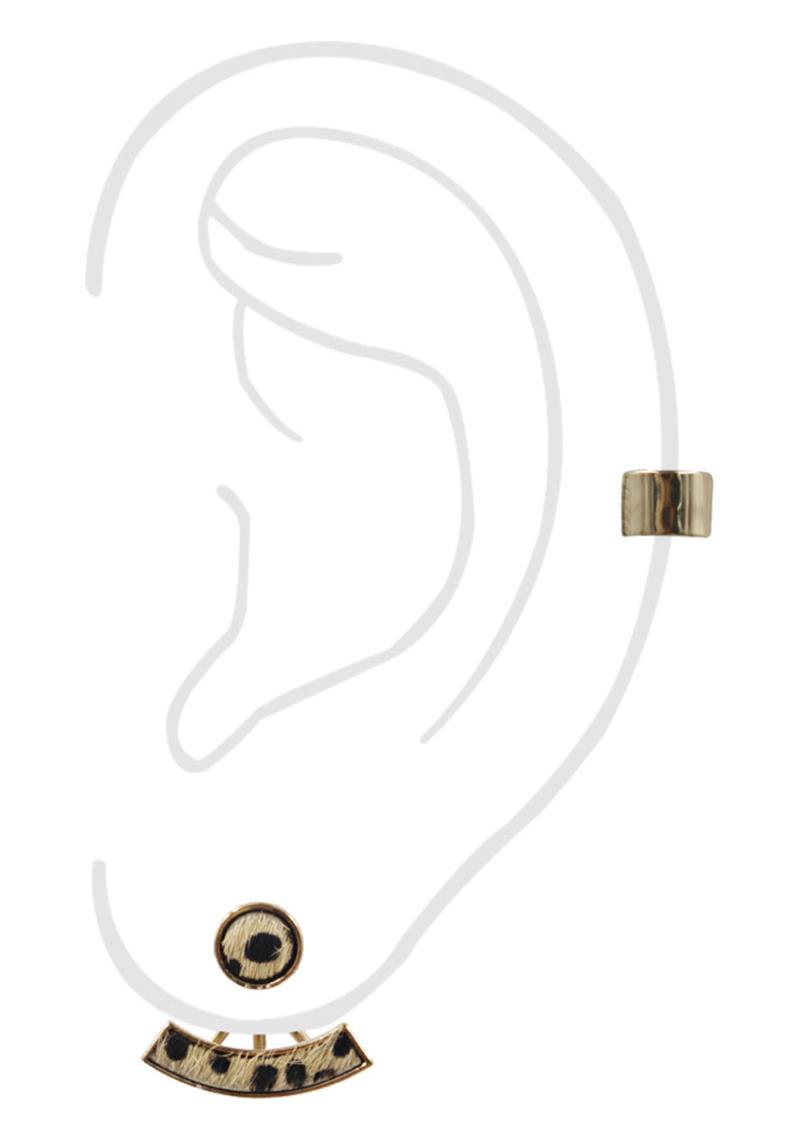 LEOPARD HAIRCALF EARRING EAR CUFF SET
