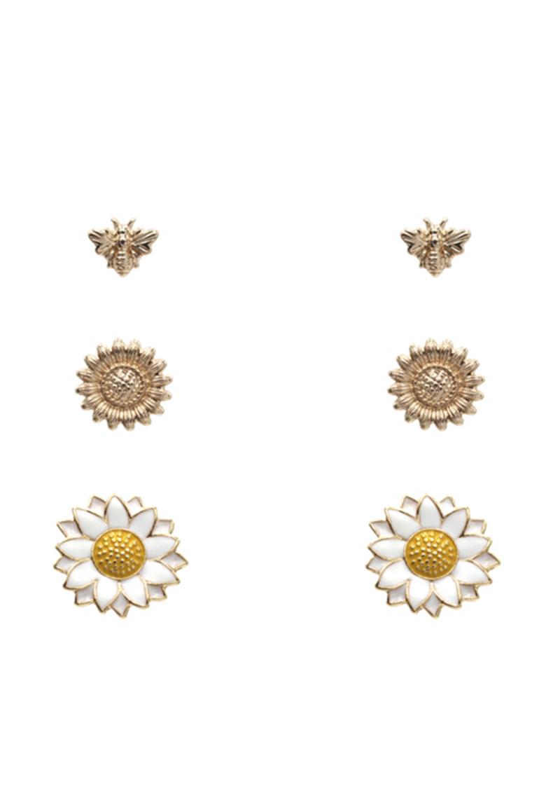FASHION SUNFLOWER STUD EARRING 3 PAIR SET