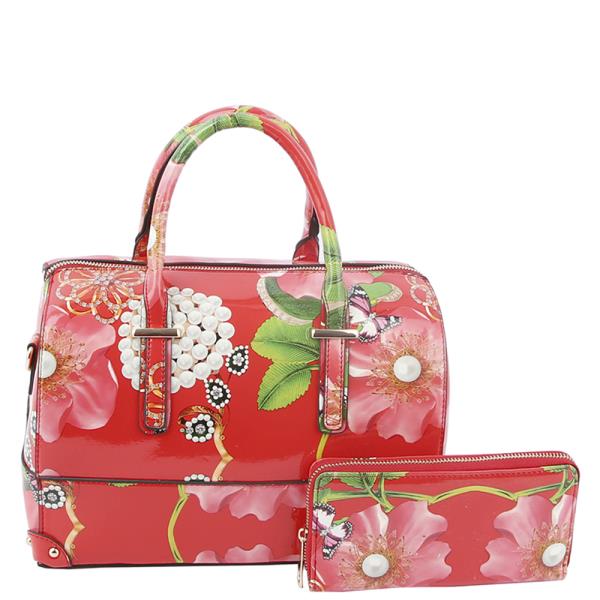 2IN1 FLORAL PRINT TEXTURE DUFFEL BAG WITH WALLET SET