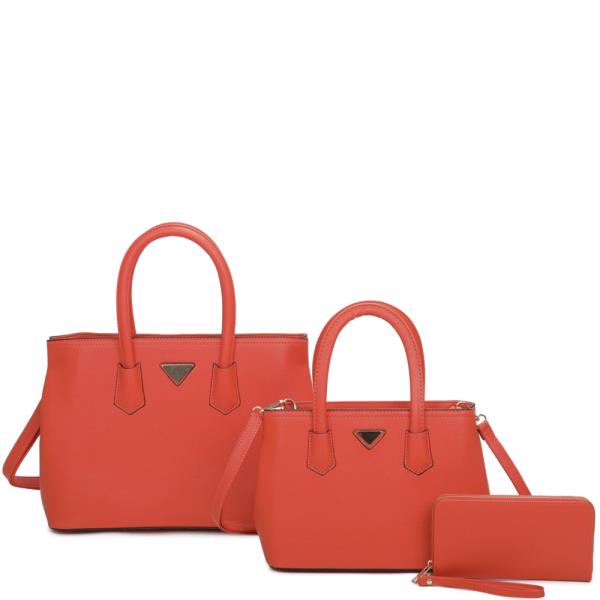 3IN1 MODERN PLAIN HANDLE TOTE BAG WITH MATCHING BAG AND CLUTCH SET