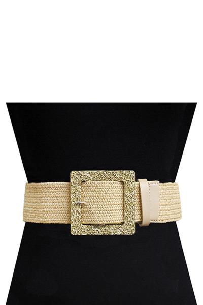 STRAW SQUARE BUCKLE ELASTIC BELT