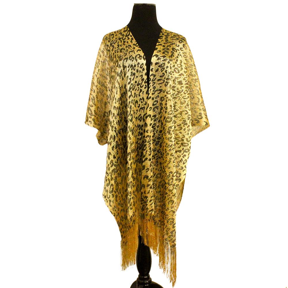 ANIMAL PRINT DESIGN FRINGE SWIM COVER UP KIMONO