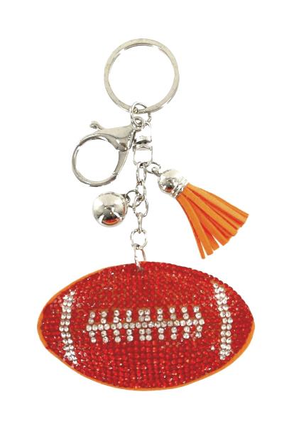RHINESTONE FOOTBALL KEYCHAIN WITH TASSEL