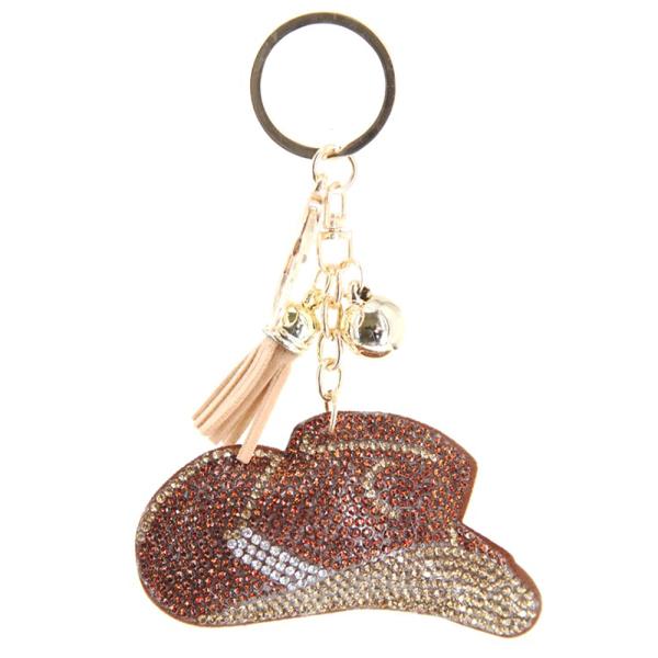 RHINESTONE WESTERN HAT KEYCHAIN WITH TASSEL
