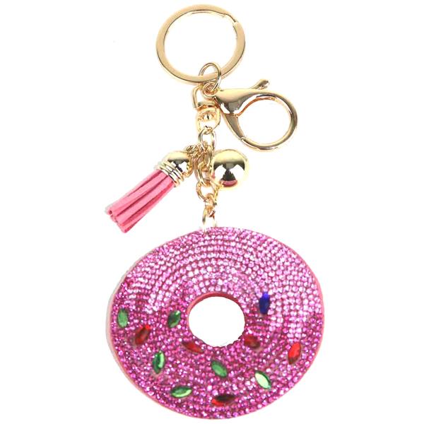 FASHION RHINESTONE DONUT KEYCHAIN WITH TASSEL