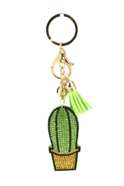 RHINESTONE CACTUS KEYCHAIN WITH TASSEL