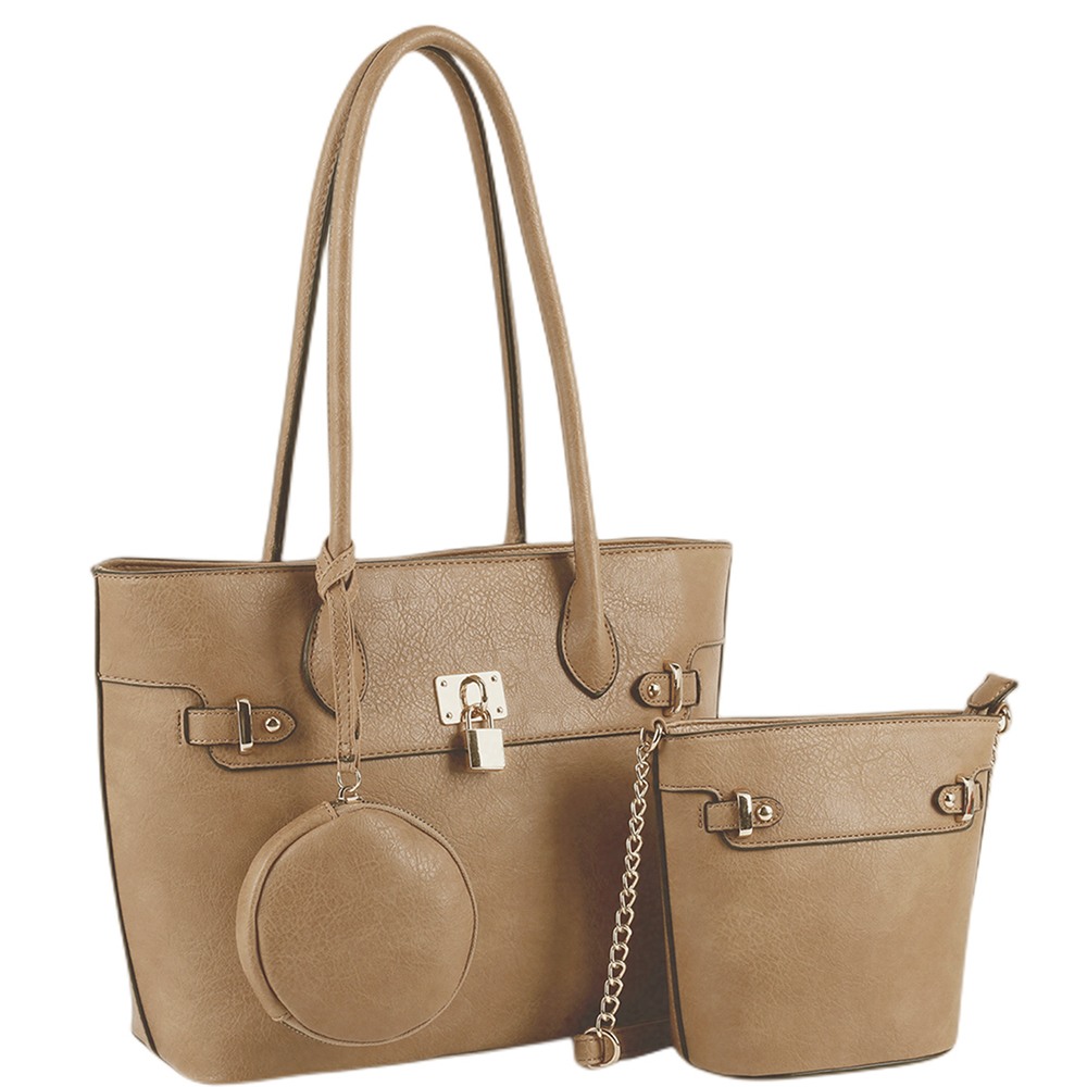 3IN1 PLAIN TOTE BAG WITH CROSSBODY AND COIN PURSE SET