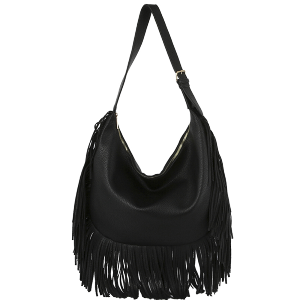 FASHION STYLISH PLAIN FRINGE HOBO BAG