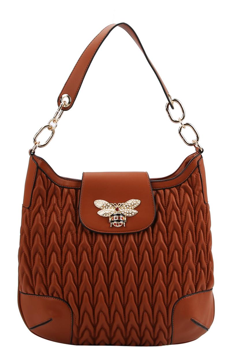 STYLISH PATTERN AND INSECT ACCENT SHOULDER BAG
