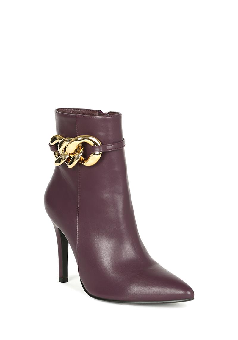 STYLISH METAL CHAIN LINK POINTY HEEL BOOTIE
