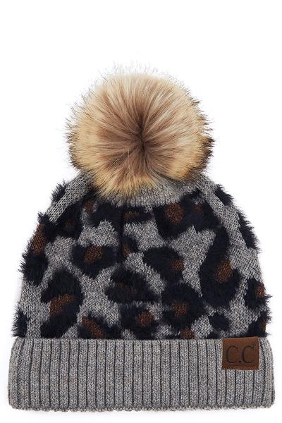 CC LEOPARD PATTERN WITH POM POM BEANIE