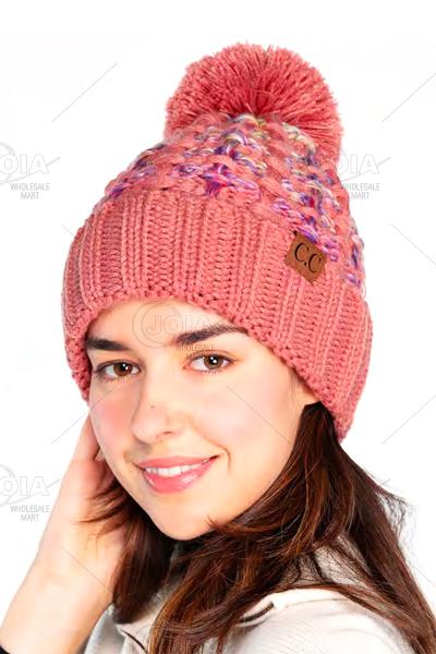 CC OMBRE DOUBLE SLIPSTITCH BEANIE HAT WITH POM