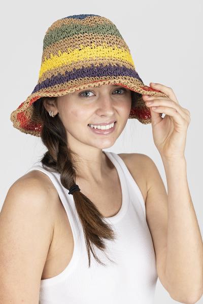 FASHION RAINBOW STRIPE STRAW SUN HAT