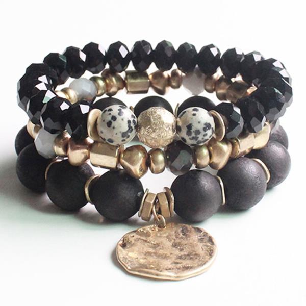 COIN BEADED STACKABLE BRACELET SET