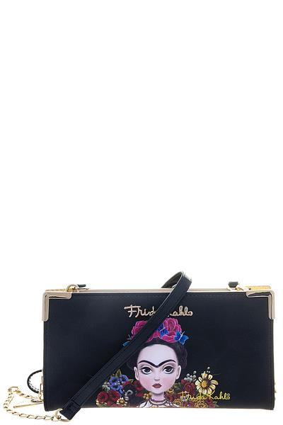 FRIDA KAHLO CARTOON FLORAL PRINT CROSSBODY WALLET BAG