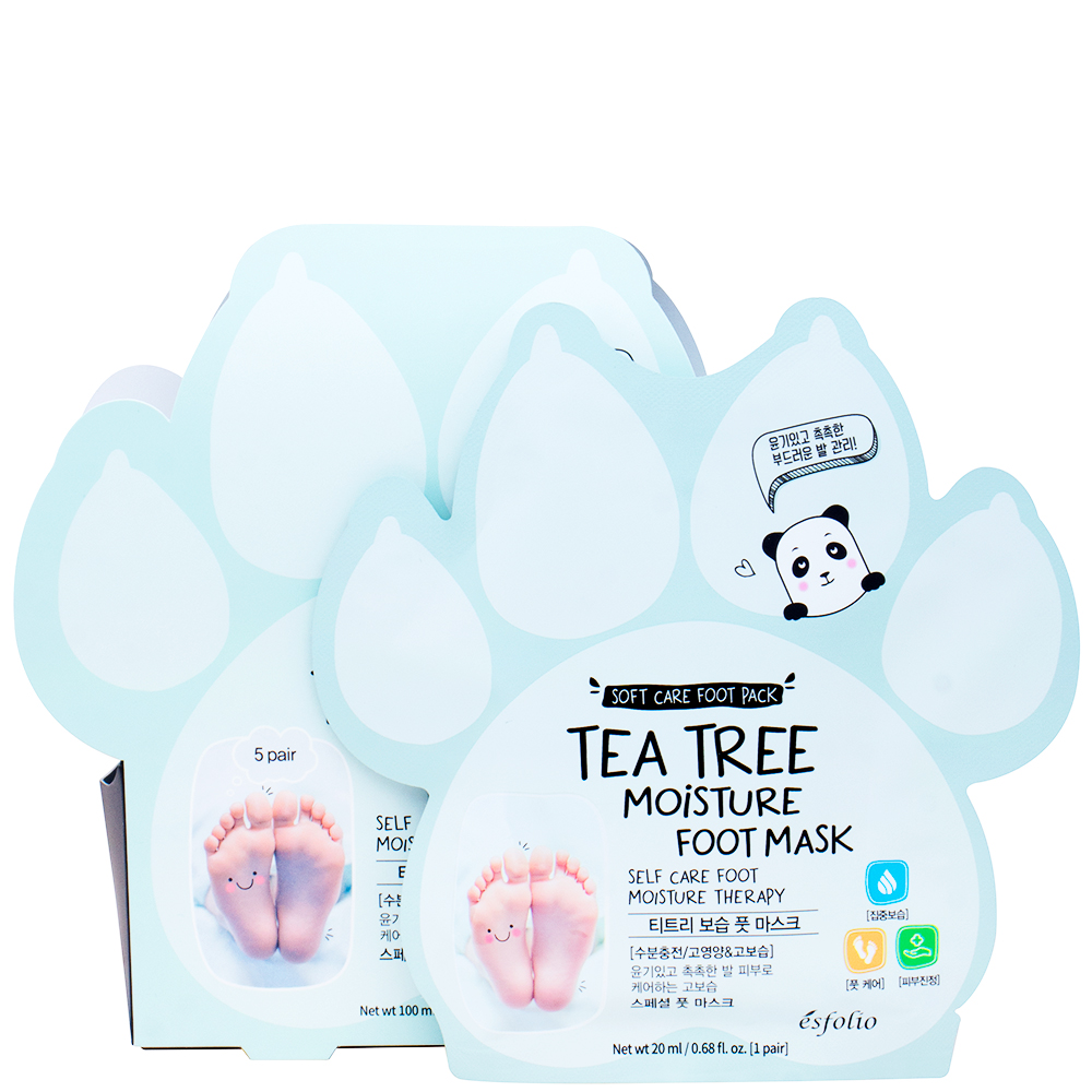ESFOLIO TEA TREE MOISTURE SOFT CARE FOOT MASK PACK SET (5 PAIRS)
